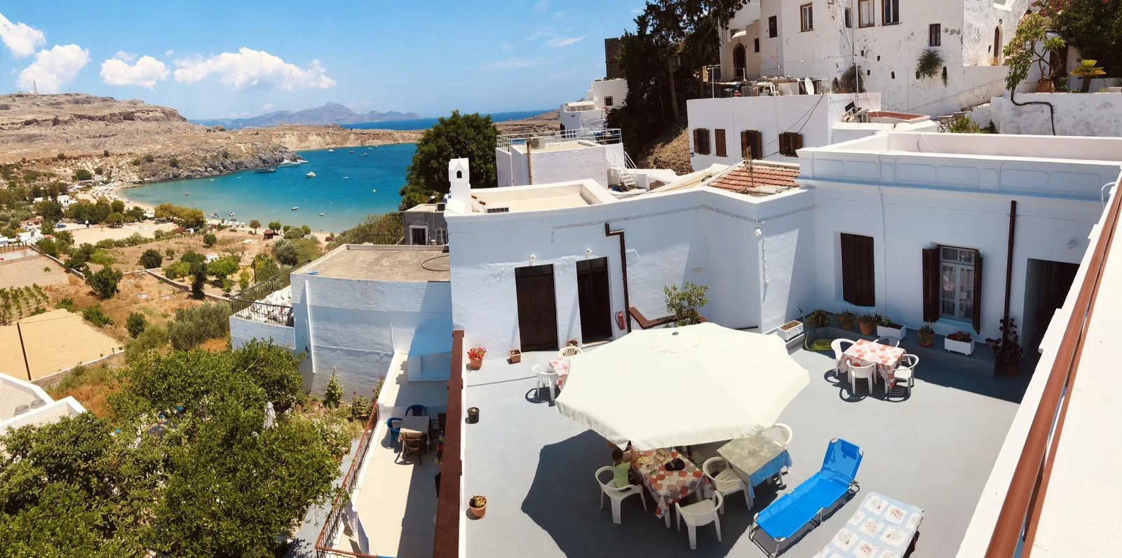 Electra's courtyard overlooking Lindos bay